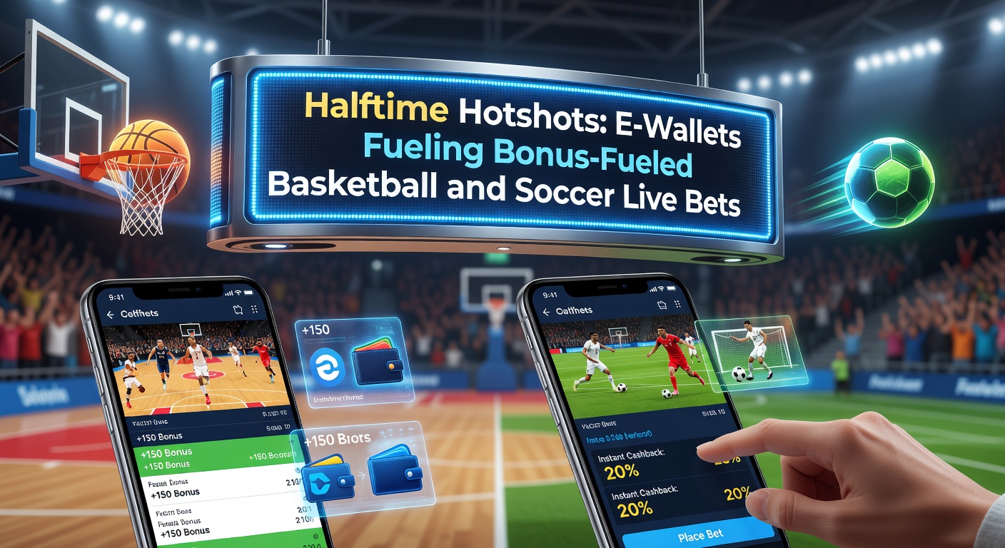 Dynamische Szene einer Halbzeit-Livewette auf ein Basketballspiel mit E-Wallet-Integration und Bonus-Angeboten