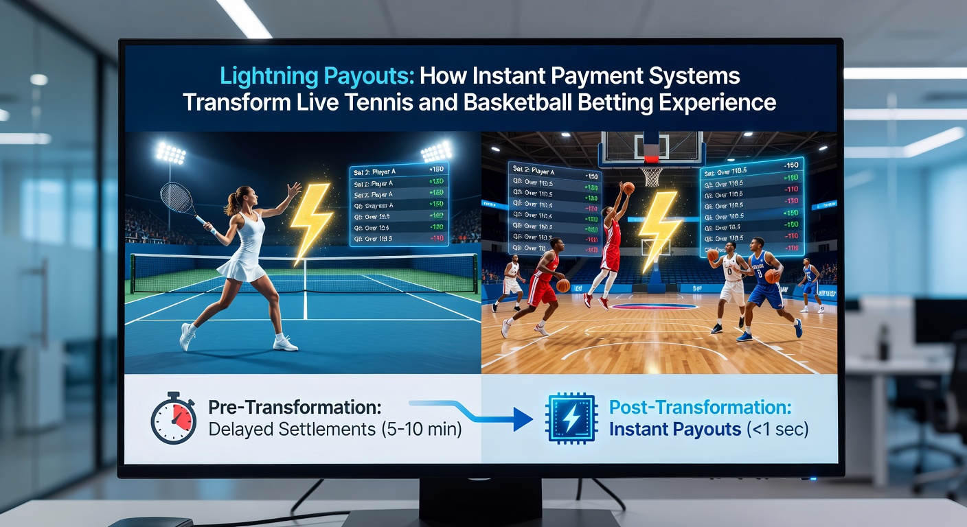 Grafik zeigt blitzschnelle Auszahlungen bei einem Live-Tennis-Match mit Smartphone in der Hand eines Wetters