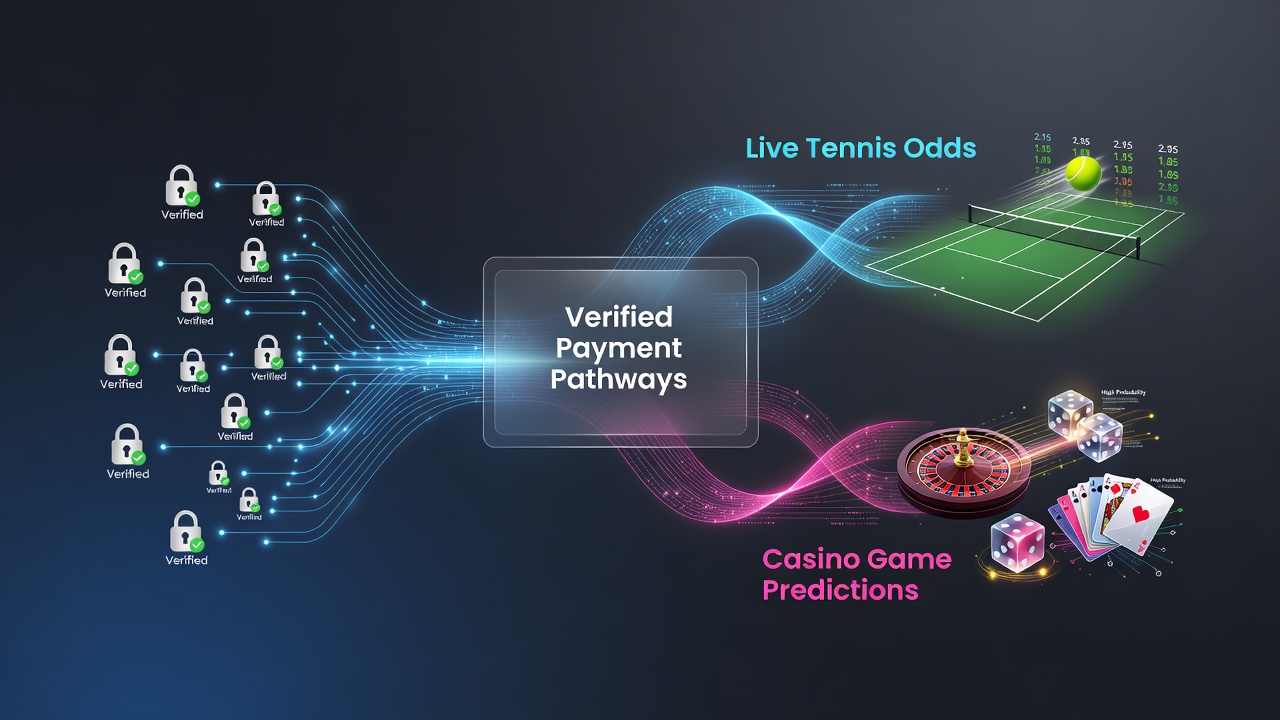 Dashboard einer mobilen App mit verknüpften Tennisquoten, Casino-Prognosen und Zahlungsbestätigungen
