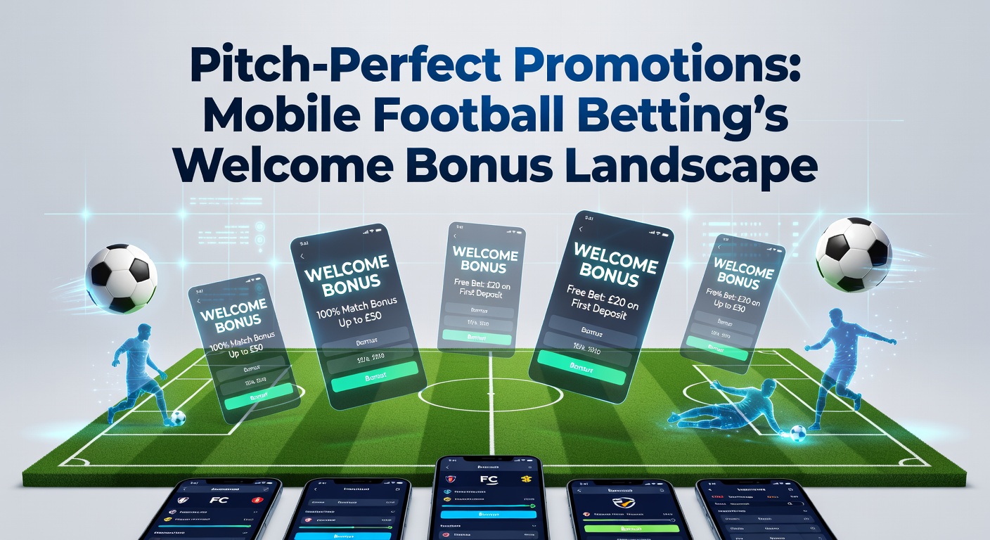 Smartphone mit Fußball-Wet-App und Willkommensbonus-Angebot im Vordergrund, umgeben von Stadionlichtern und grünem Rasen